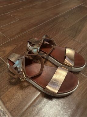 MIA Metallic Rose Gold Strappy Platform Sandals